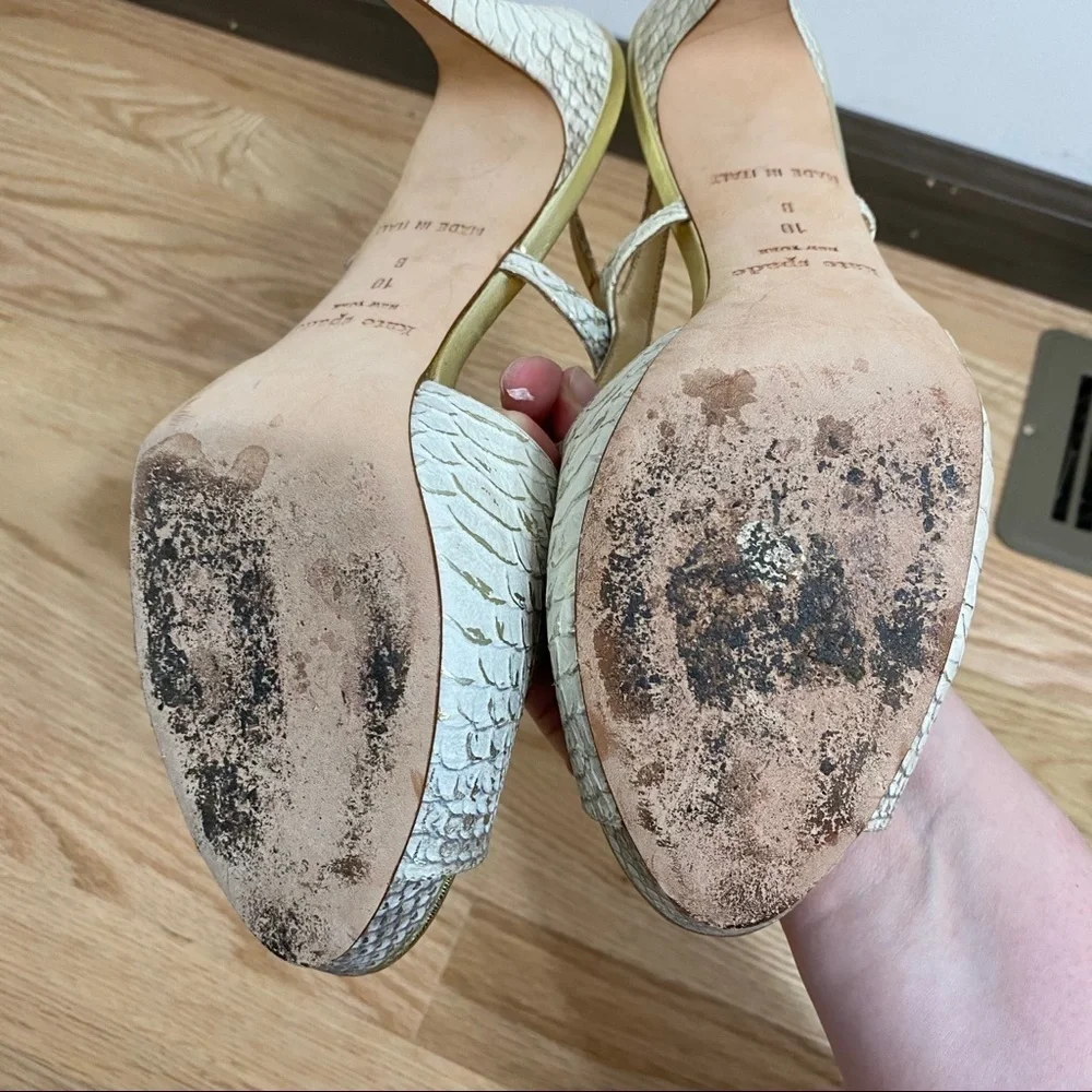 Kate Spade Stiletto Heels Snakeskin Print Sz 10 Peep Toe Cream